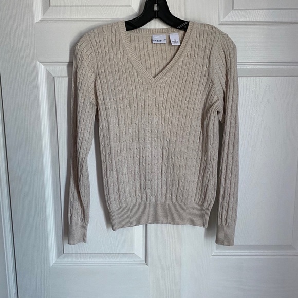 VINTAGE BASIC OATMEAL V NECK SWEATER - Picture 4 of 5
